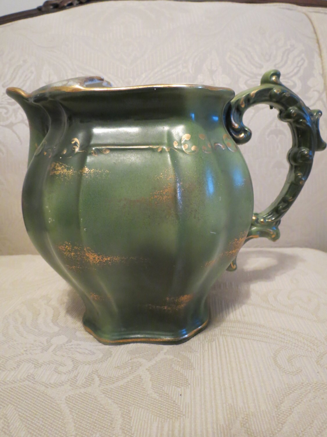 Vintage, antique, pitcher by Haynes Baltimore Pottery, with gold accent