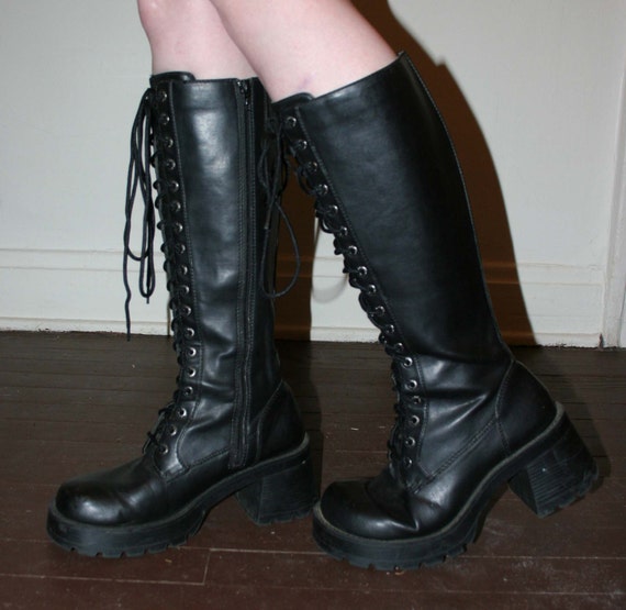 90s Goth grunge revival knee high lace up boots by SixSixSexx