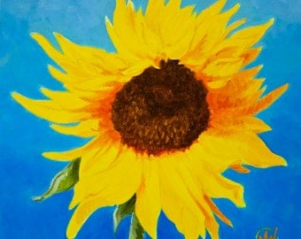 Sunflower Original Botanical Art Acrylic on Canvas 12"x12"