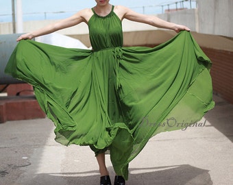 Grass green Maxi dress, summer dress, Custom dress, plus size dress, tunic dress, green chiffon dress,graduation dress, evening dress