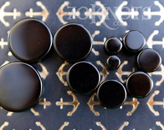 Black Obsidian Stone Plugs - Double Flared - 1 Pair - 6mm, 8mm, 10mm, 11mm, 12.7mm, 14mm, 16mm, 19mm, 22mm, 25mm - Organic
