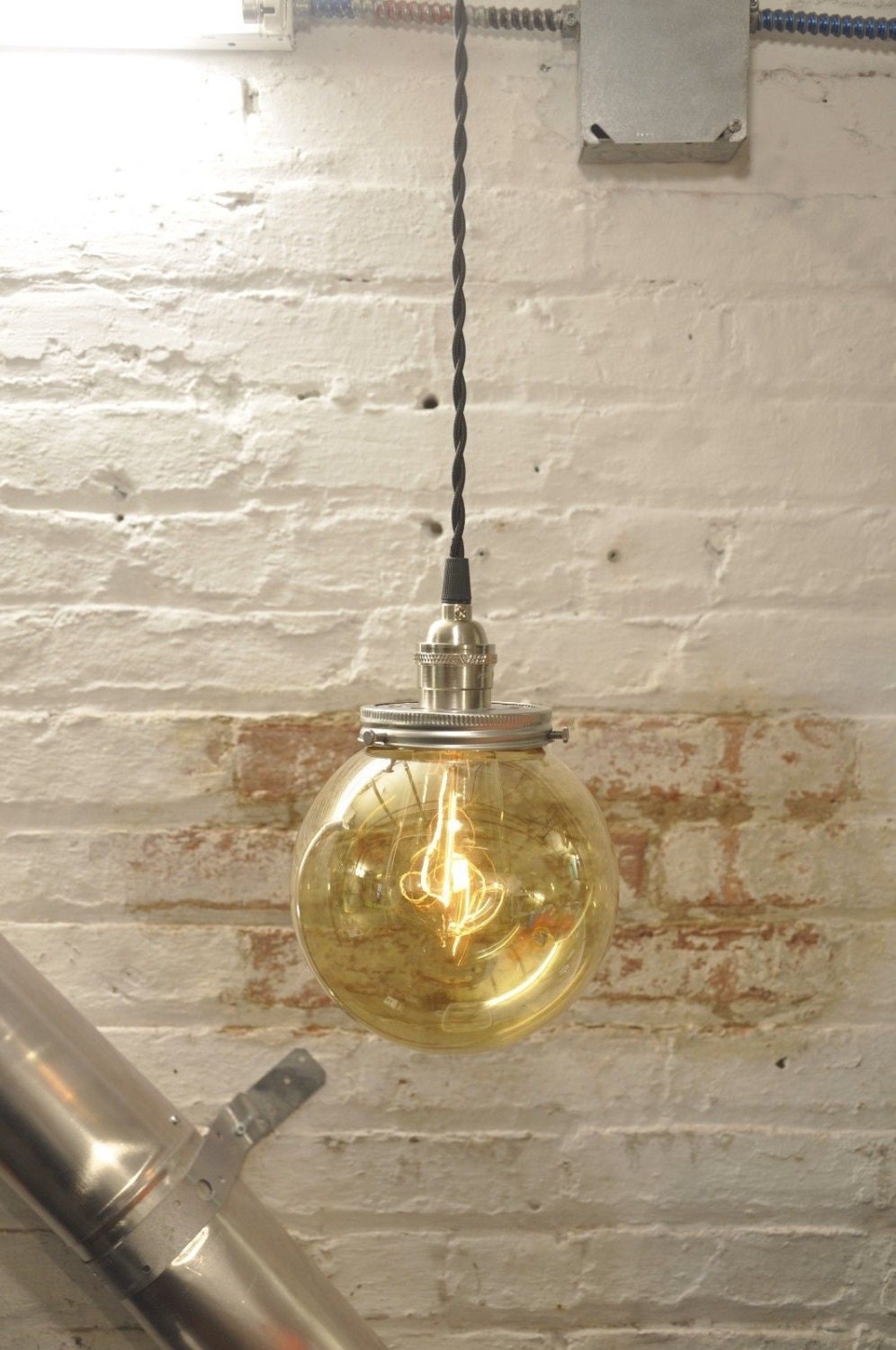 Amber Glass Globe Pendant Light Fixture Twisted Wire by wiresNjars