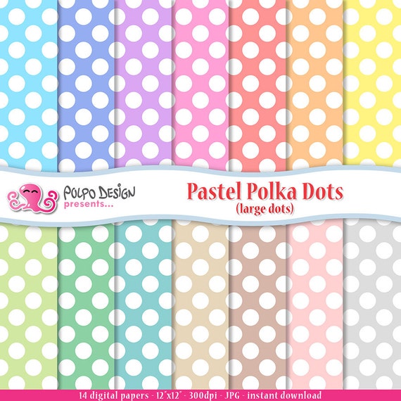 Pastel polka dots digital paper Pack. Commercial & personal Use