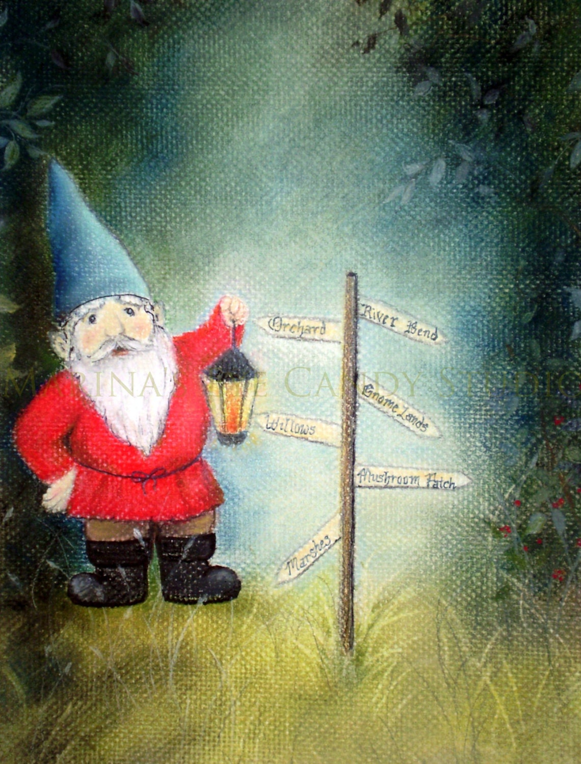 Gnome Art Print Gnome Painting Woodland Gnome Original Art