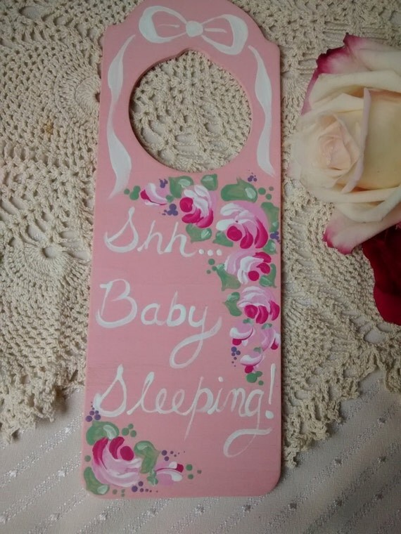 Pink Baby Sleeping Door Hanger Handpainted with by BoutiqueJuliana