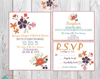 Fall Wedding Invitation-Printable-Flower Bouquet-Rustic Flowers-Autumn ...