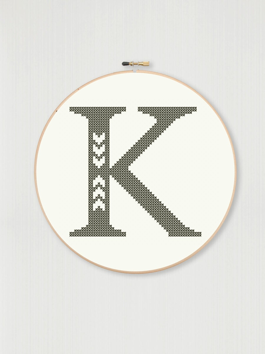 Cross stitch letter K pattern with chevron detail instant