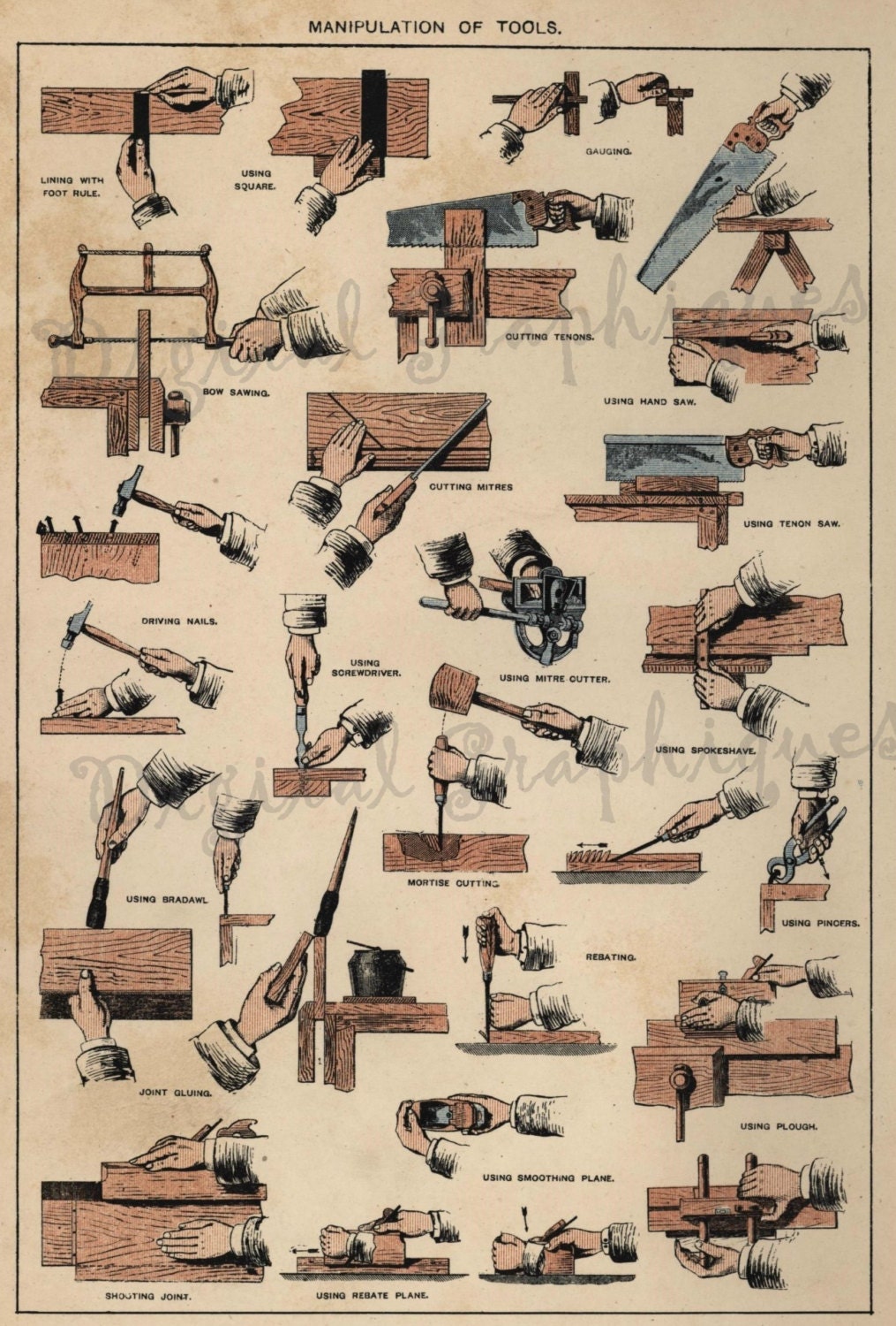 Early 1900 Illustrated Woodworking by DigitalGraphiques on Etsy