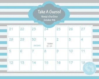 Printable Due Date Calendar // Baby Shower Game // by ...