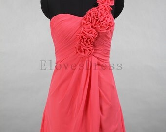 Sweetheart Bust Ruched Ruffle Sleeve Chiffon Bridesmaid Dress - Coral