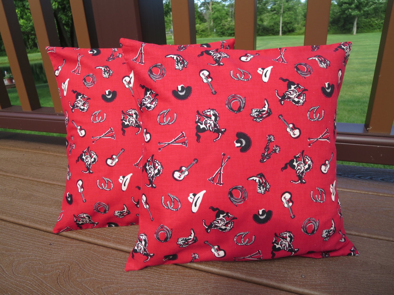 Vintage pair of western themed throw pillow covers cowboy