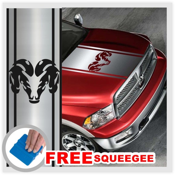 CHROME Dodge Ram Truck Hood Stripes with Ram Head Logo Vinyl