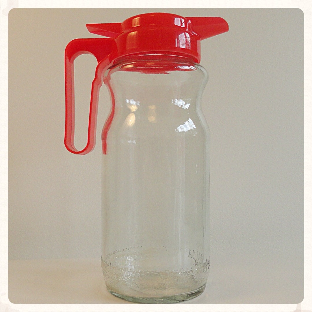 Retro Glass Juice Jug 70s By Sunquick Red Kitch By Zingvintage 2244