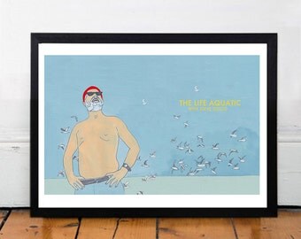 THE LIFE AQUATIC - Wes Anderson, Original Art, Minimalist Movie Poster Print 11 x 17"