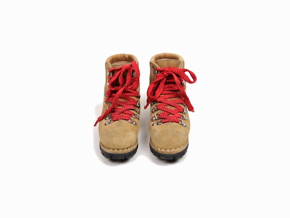 tan hiking boots red laces