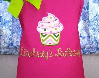 Kids Apron Personalized with Fabric Applique Cupcake