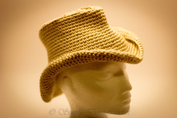 Crochet Cowboy Hat Tan Double Yarn 1-3 year old