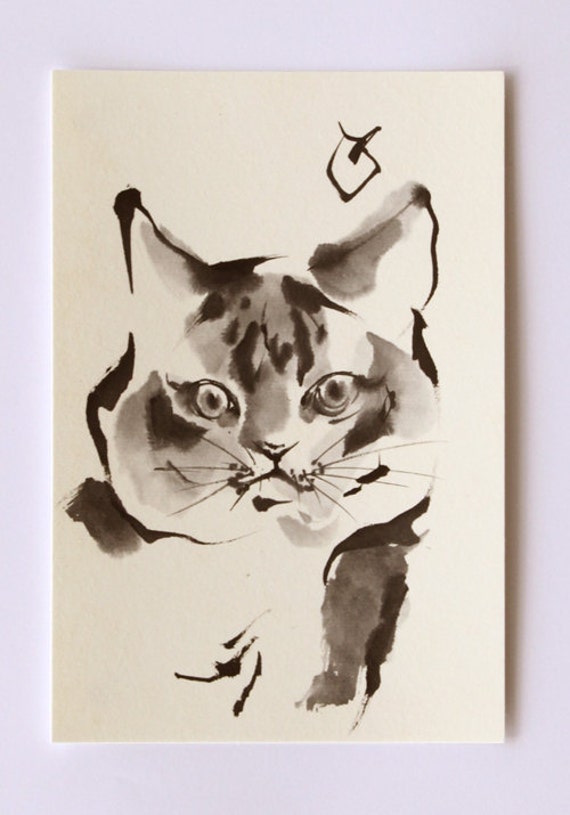 Japanese art cat art ink art cat illustration cat