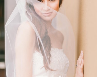 bridal veil fingertip with cut edge wedding veil waist length 38inch bridal veil raw edge simple veil Fingertip veil