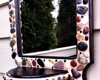 Mosaic Mirror Pebbles Stones Rocks Lake Michigan Recycled Shelf