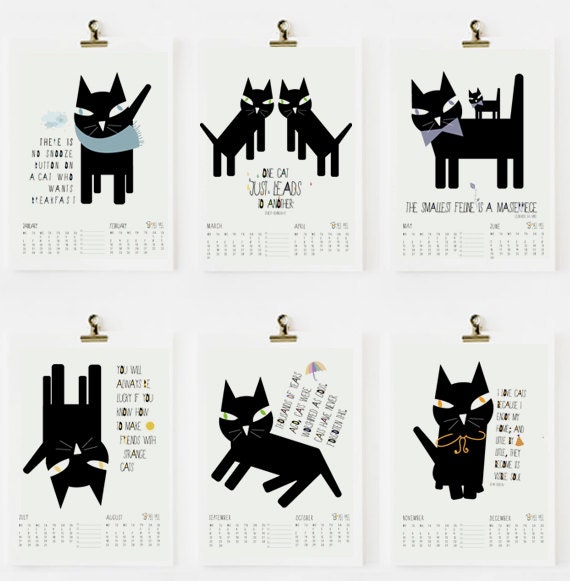 Items similar to CAT QUOTES Calendar 2015-black cat A5 148x210mm ...