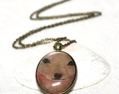 Bear face pendant, Original one piece pendant, 28 inch bronze necklace with Unique illustration. Great as a gift for teens