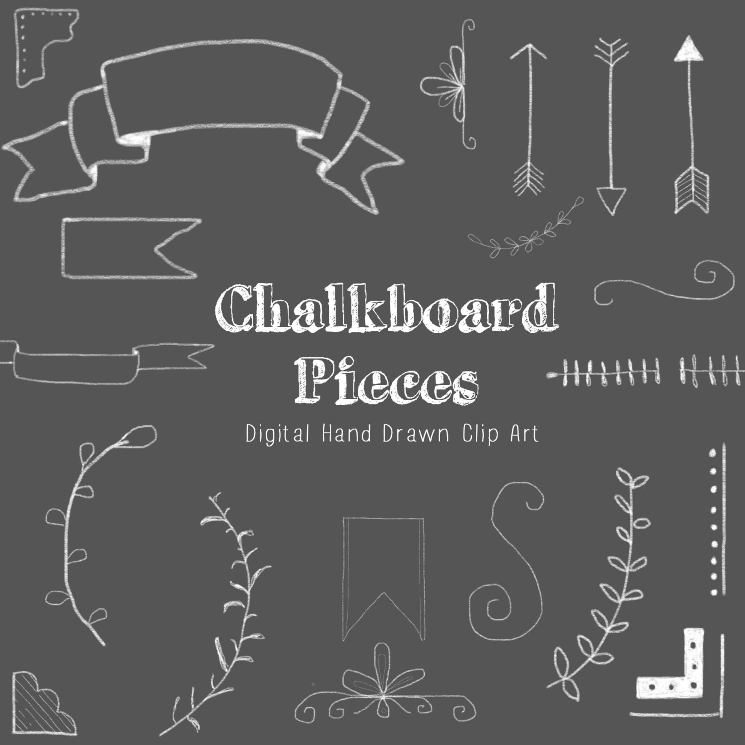 Chalkboard Pieces Hand Drawn Clip Art by CreateTheCut on Etsy