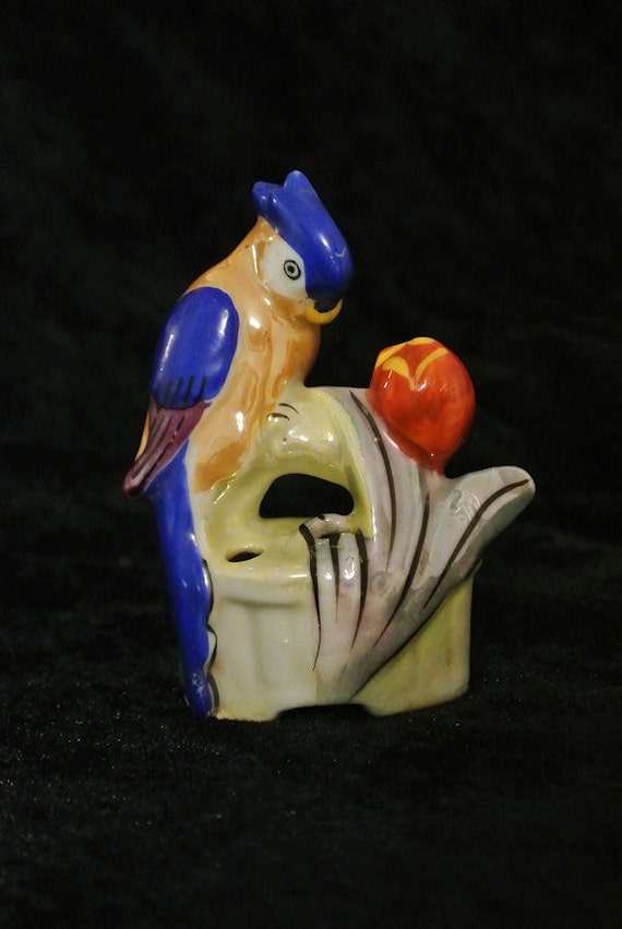 Vintage Lusterware Luster Ware Flower Frog Red Letter Occupied Japan 1930s Art Deco Figural Bird Hand Painted Home Decor Garden Cottage Chic