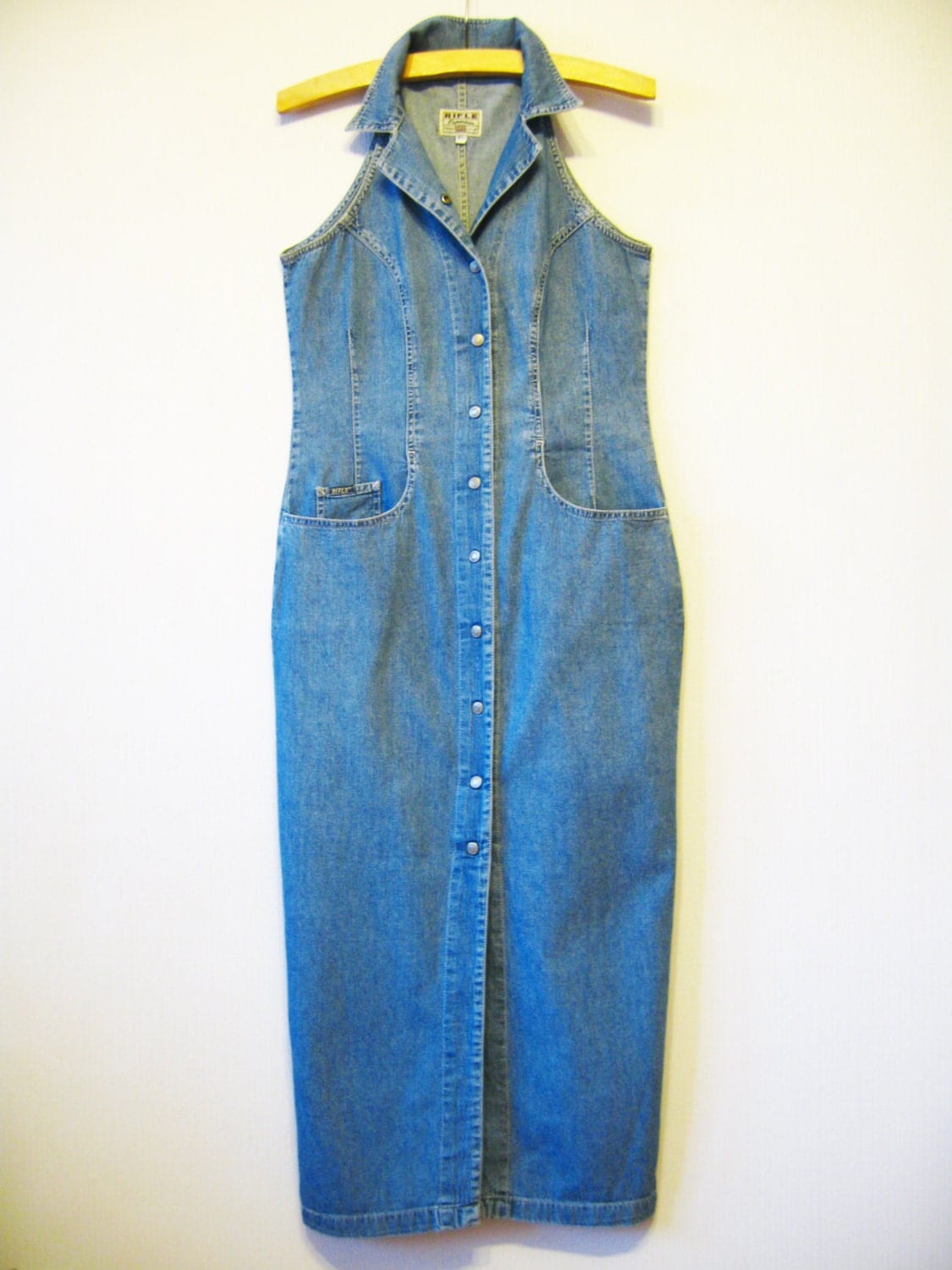 Blue Denim Jumper Dress Button up Cotton Jeans by VintageDreamBox
