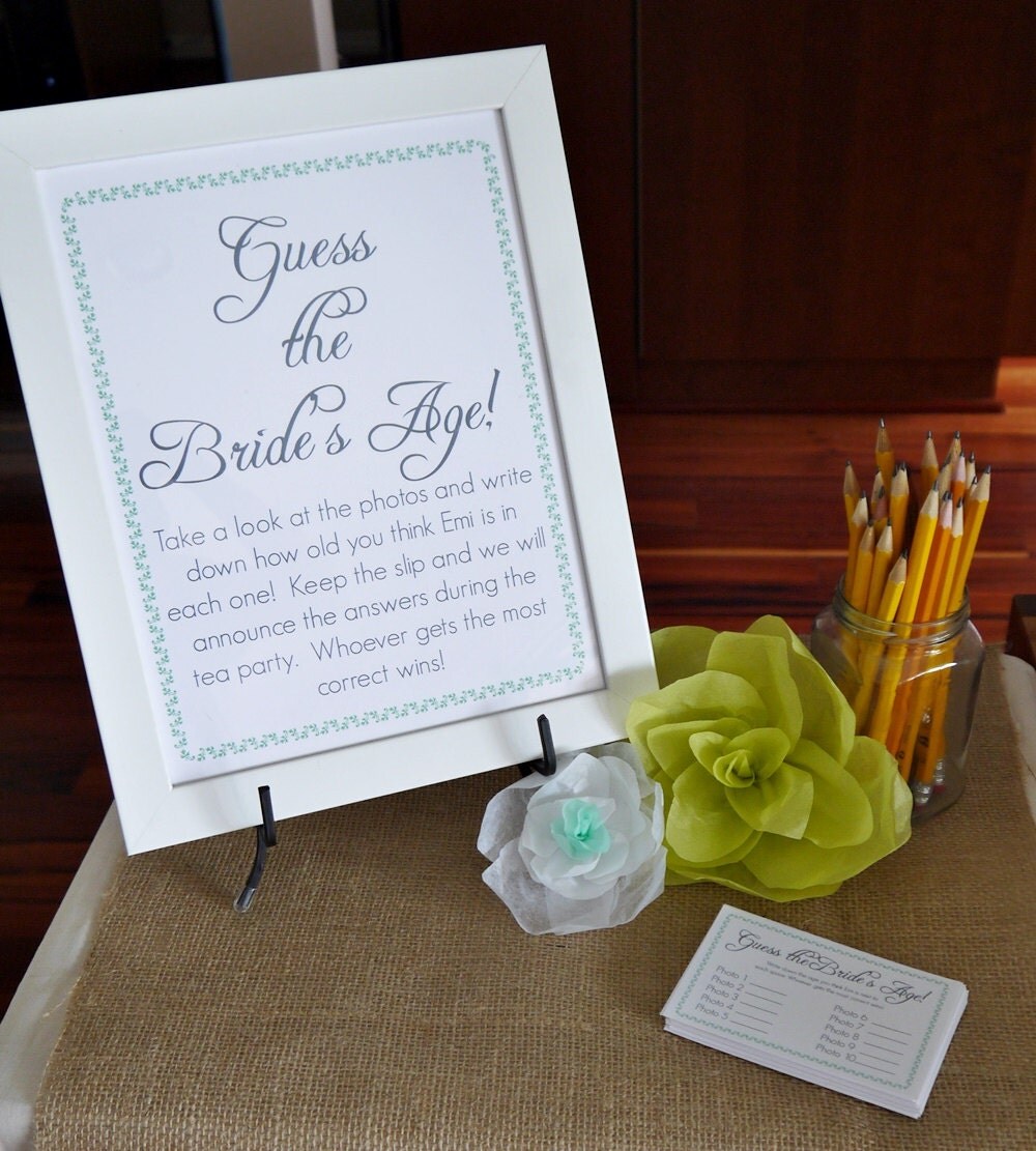 Customized Guess The Bride's Age Game Card Leaf Border and