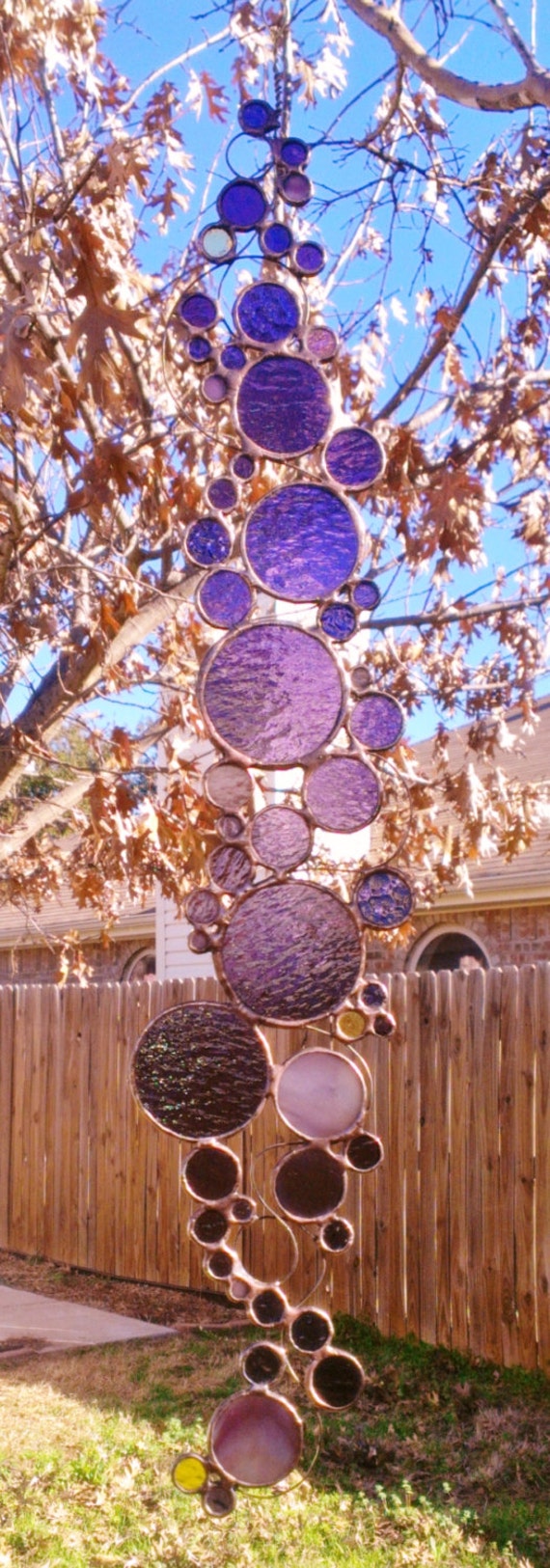 Stained glass Abstract Circle on Copper Wire Suncatcher