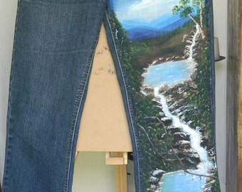 Hand Painted Jeans with Waterfalls Original One Only