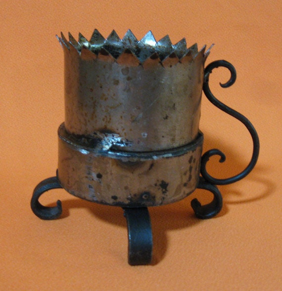 Vintage Mexican Handmade Metal Candle Holder by MexicanPottery