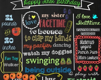 First Birthday Chalkboard -The very Hungry Caterpillar theme chalkboard- Baby's First Birthday chalkboard- 16x20 printable