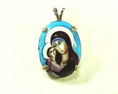 Hand Painted Mary & Child Cameo Pendant Necklace Sterling Silver Prong Setting Original Art Jewelry Religious Birthday Anniversary Gift Hand Painted Mary & Child Cameo Pendant Necklace Sterling Silver Prong Setting Original Art Jewelry Religious Birthday Anniversary Gift