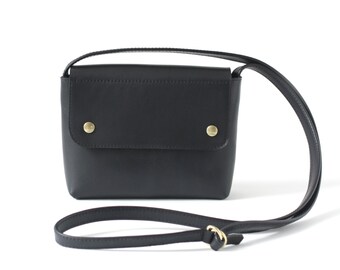 Crossbody Purse Genuine Leather Black, small satchel bag, crossbody bag