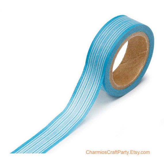 Blue Horizontal Ribbon Stripe Japanese Washi Tape - Decorative Paper Tape - Scrapbooking Gift Wrap Packaging Party Supplies Il_570xn