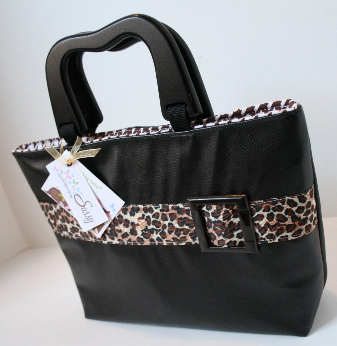 SALE Black Vinyl Handmade Handbag Fabric Handmade Purse