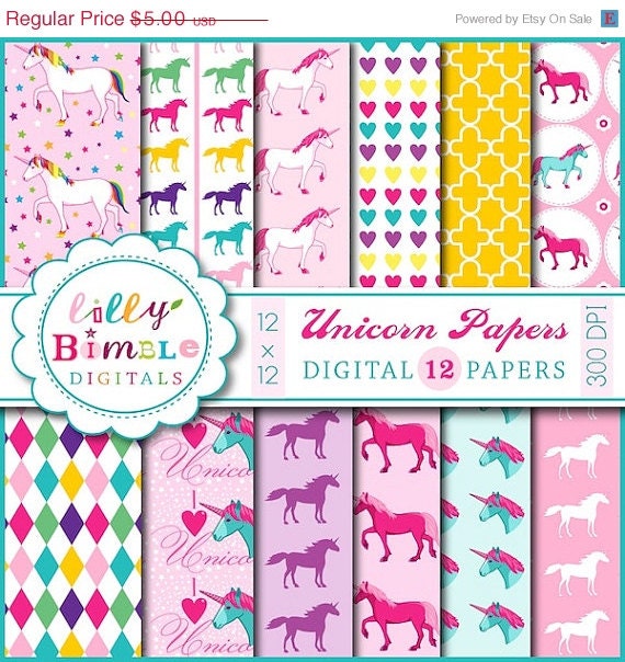 50% off Unicorn Digital Papers for scrapbooking, cards, invitations, birthdays INSTANT DOWNLOAD Il_570xn