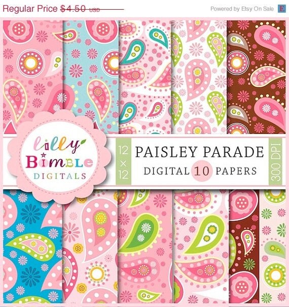 50% off Paisley digital papers for scrapbooking, cards, invites, pink, brown, blue scrapbooking paper DIGITAL DOWNLOAD Il_570xn