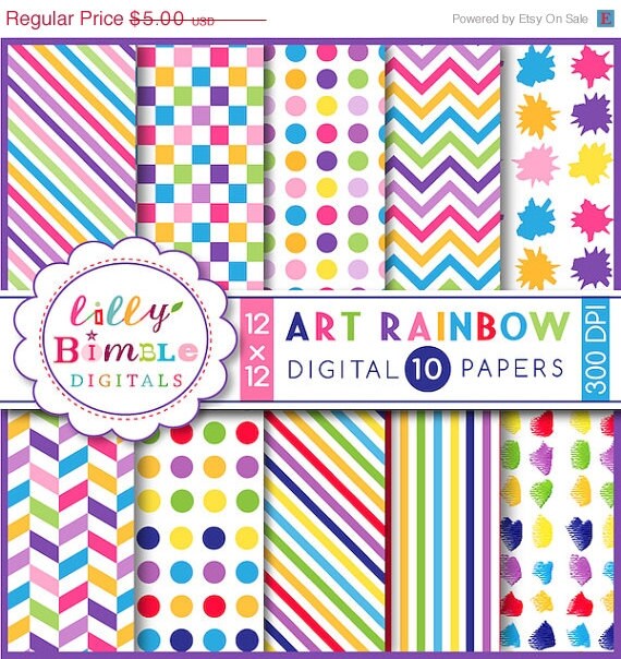 50% off Art party digital papers scrapbooking birthday parties, rainbow colors, polka dots, chevron Instant Download Il_570xn
