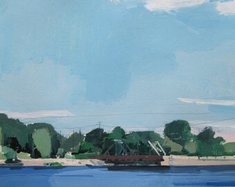 July Blue, Original Landscape Painting on Paper, Stooshinoff