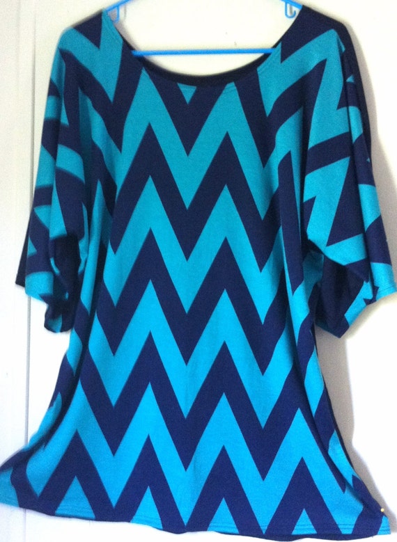 Items similar to Chevron teal navy blouse top tunic womans on Etsy