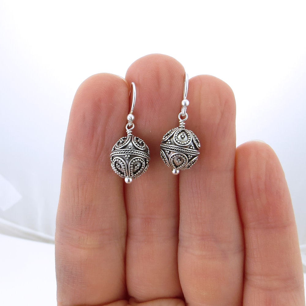 Silver Bead Earrings Silver Dangle Earrings Simple Silver