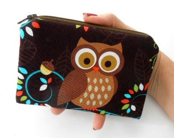 Happy Owl Zipper Pouch Little Coin purse ECO Friendly Padded NEW