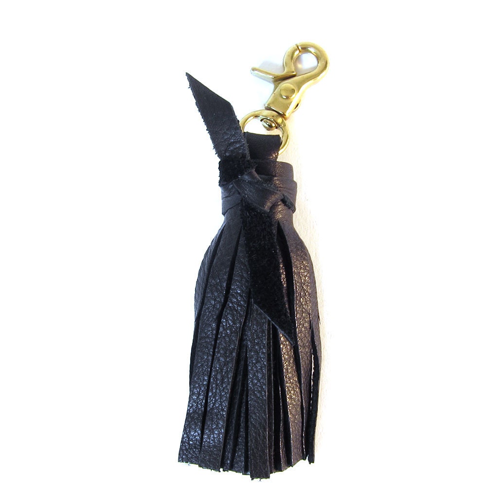 Black Leather Tassel W Brass Clip By Shanalutherhandbags On Etsy