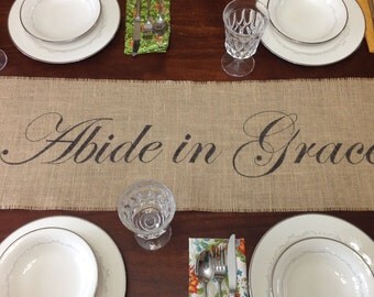 Abide in Grace burlap table runner - Christian home decor housewarming gift