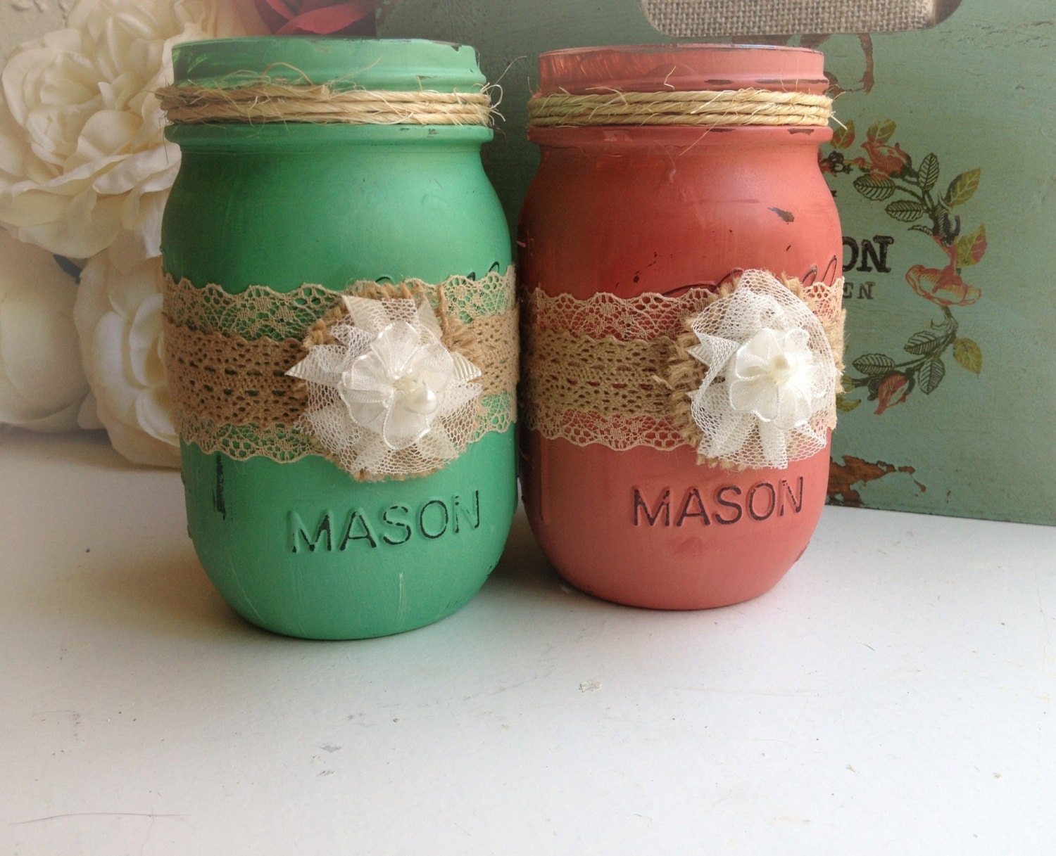 Painted mason jars distressed mason jars shabby chic
