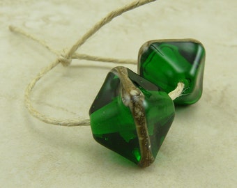 Made to Order Emerald Green Glass Crystals - St Patricks Day Irish Ireland May Birthstone - Lampwork Bead Pair SRA I ship Internationally
