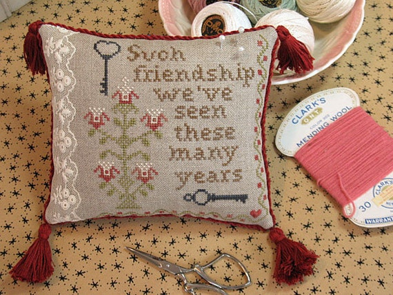 Such Friendship Cross Stitch Chart Piloow cushion pattern x stitch primitive decor vintage decor vintage embroidery decor